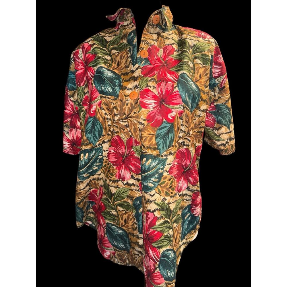 1980’s hawaiian Floral Shirt Totally 80’s Padded Shoulders